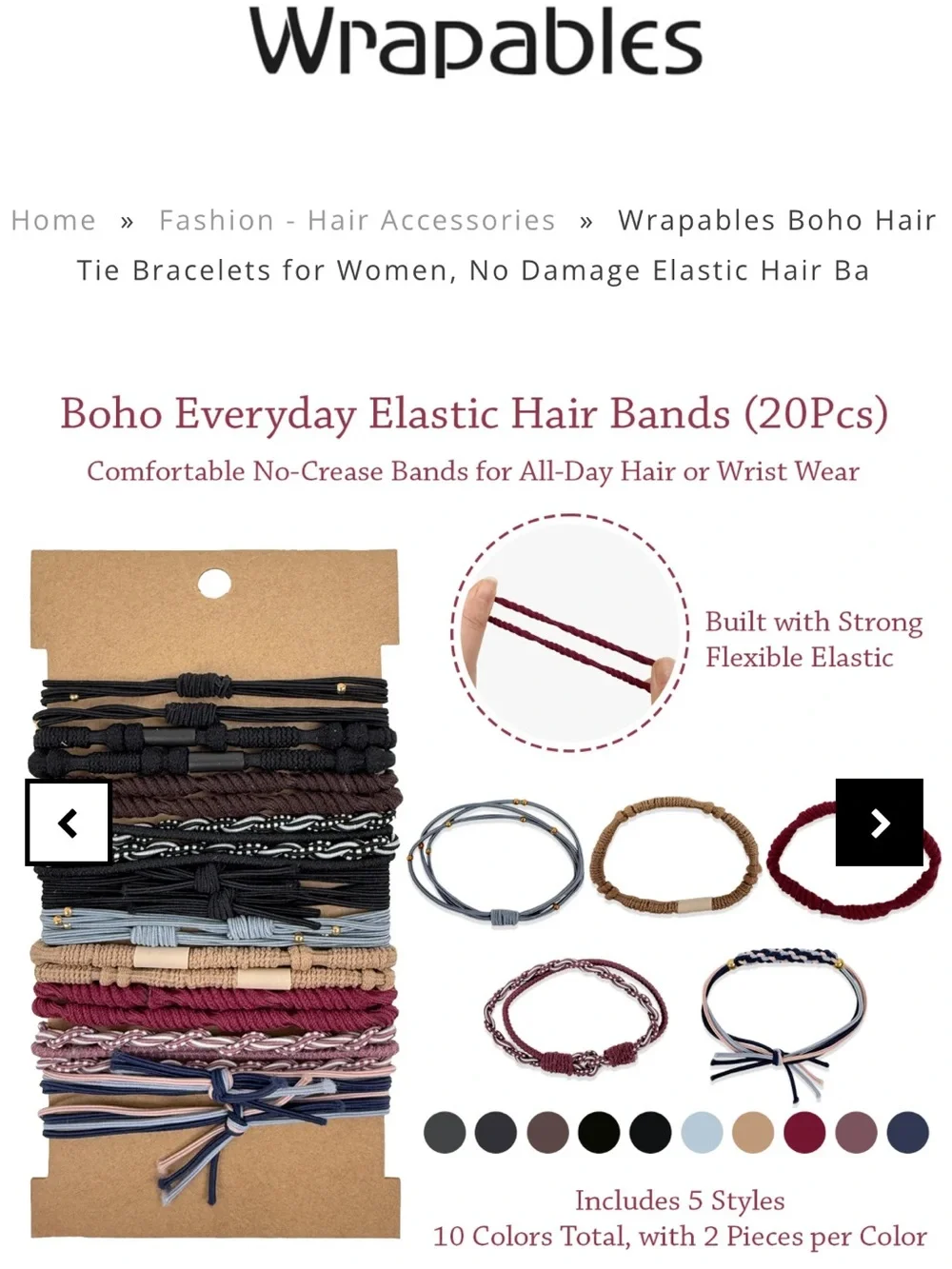 Wrapables Boho Hair Tie Bracelets, Elastic Hair Bands, Hair Accessories (20pcs)
